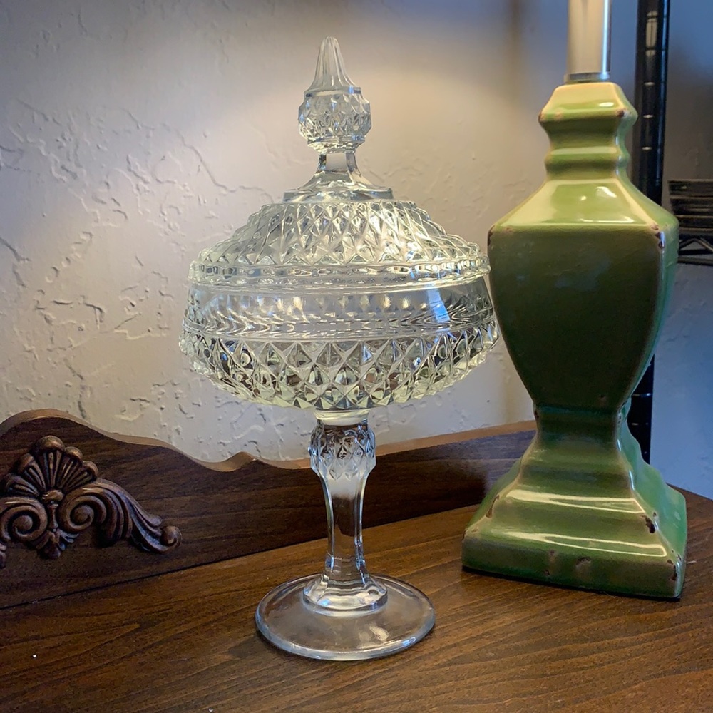 Vintage Indiana Glass diamond Pedestal Candy Dish